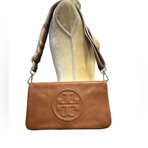 Excellent Tory Burch Reva Hobo Bag Clutch SoHo Cognac  Leather Wide Strap
